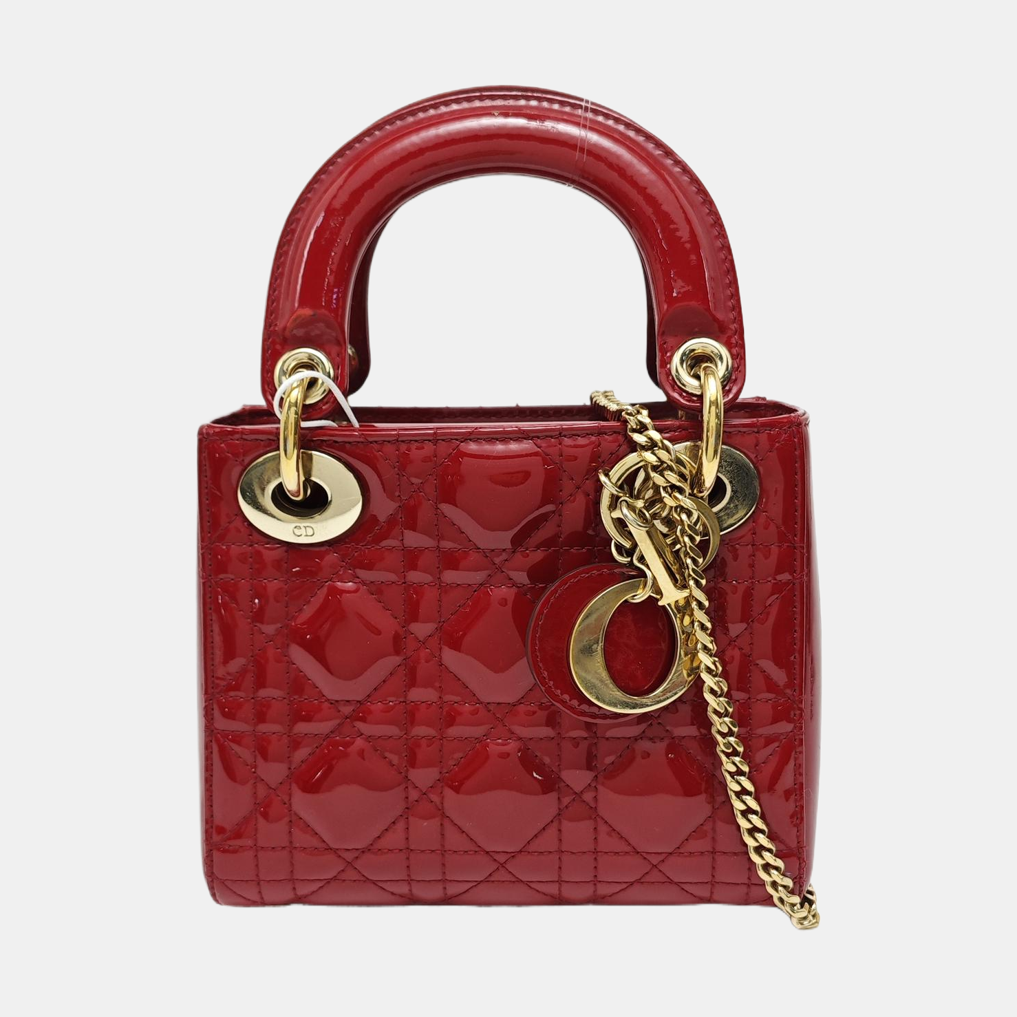 Lady Dior Mini Cannage Patent Calfskin Red