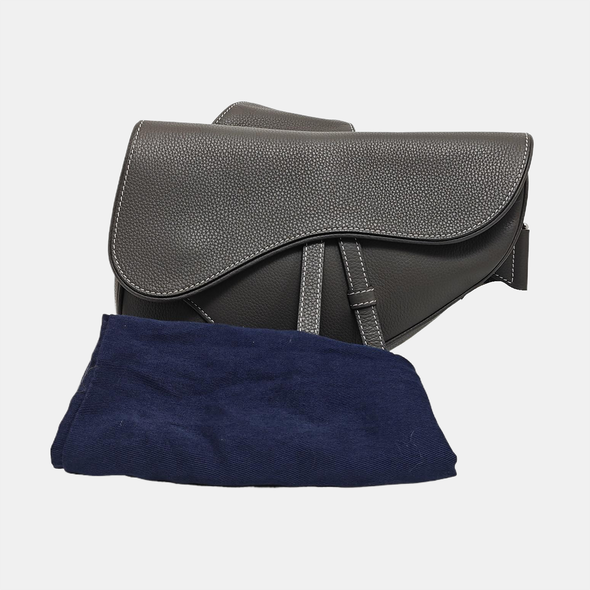 Authenticated pre-owned  Saddle Medium Calfskin Grey - Crossbody Bag at Looply