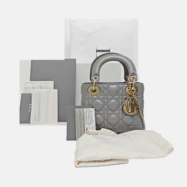Lady Dior Mini Cannage Lambskin Gray
