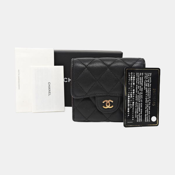 Quilted Grained Calfskin Wallet Black