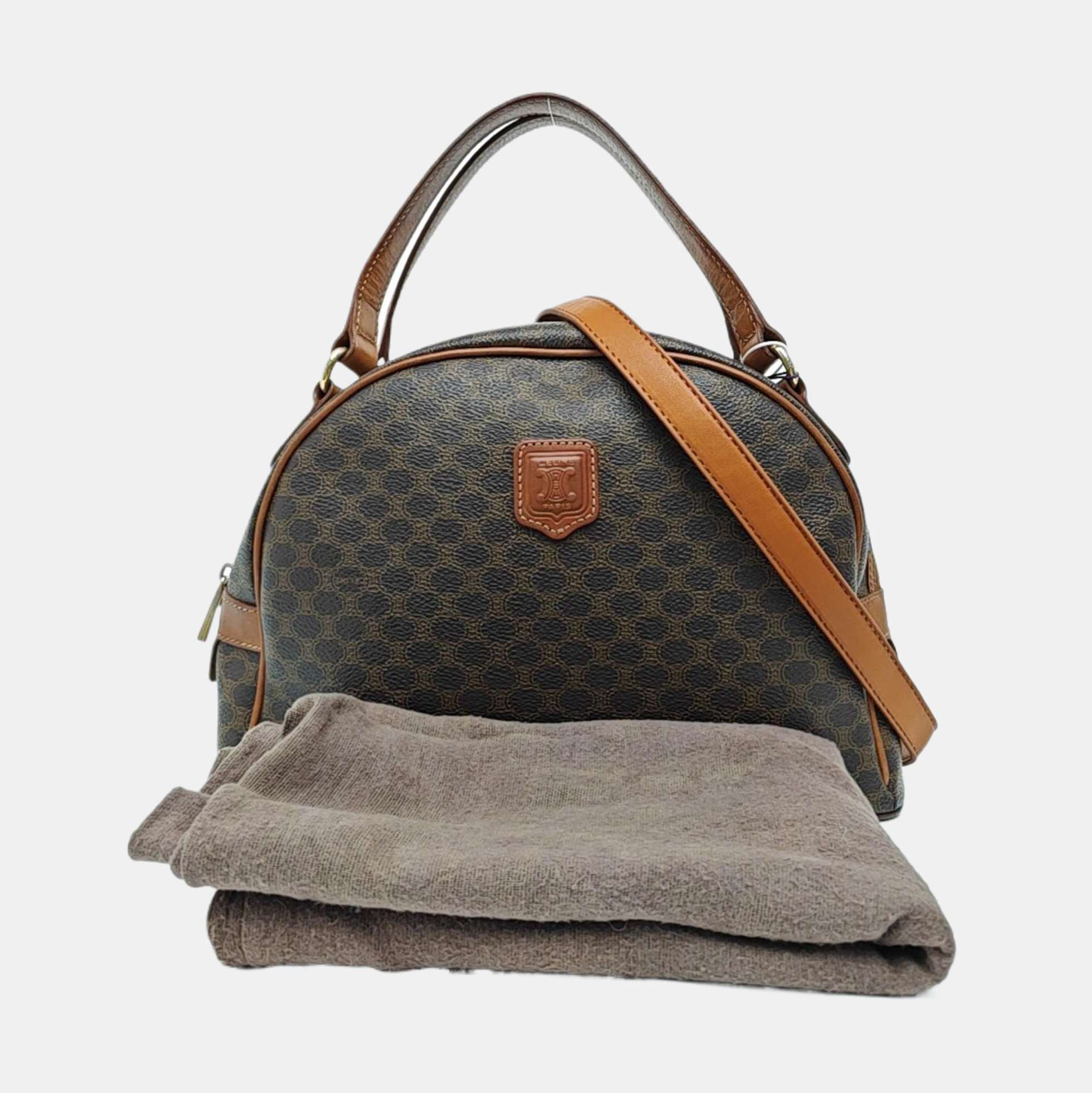 Coated Canvas Top Handle Bag Brown
