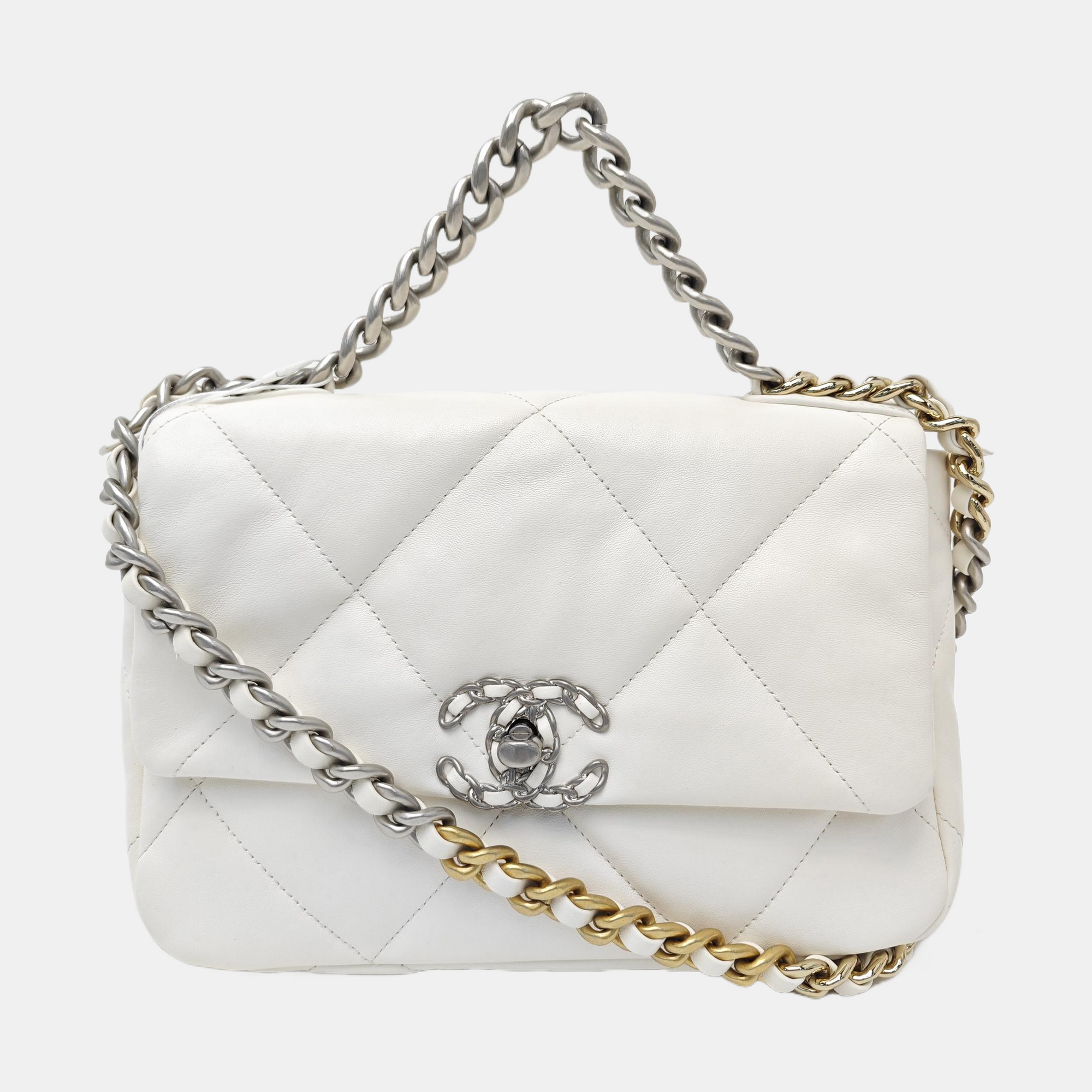 CHANEL 19 Small Quilted Lambskin White