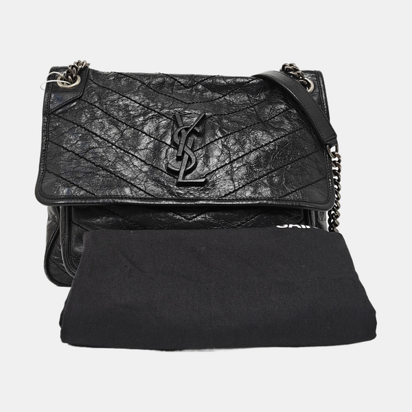 NIKI Medium Chevron Calfskin Black