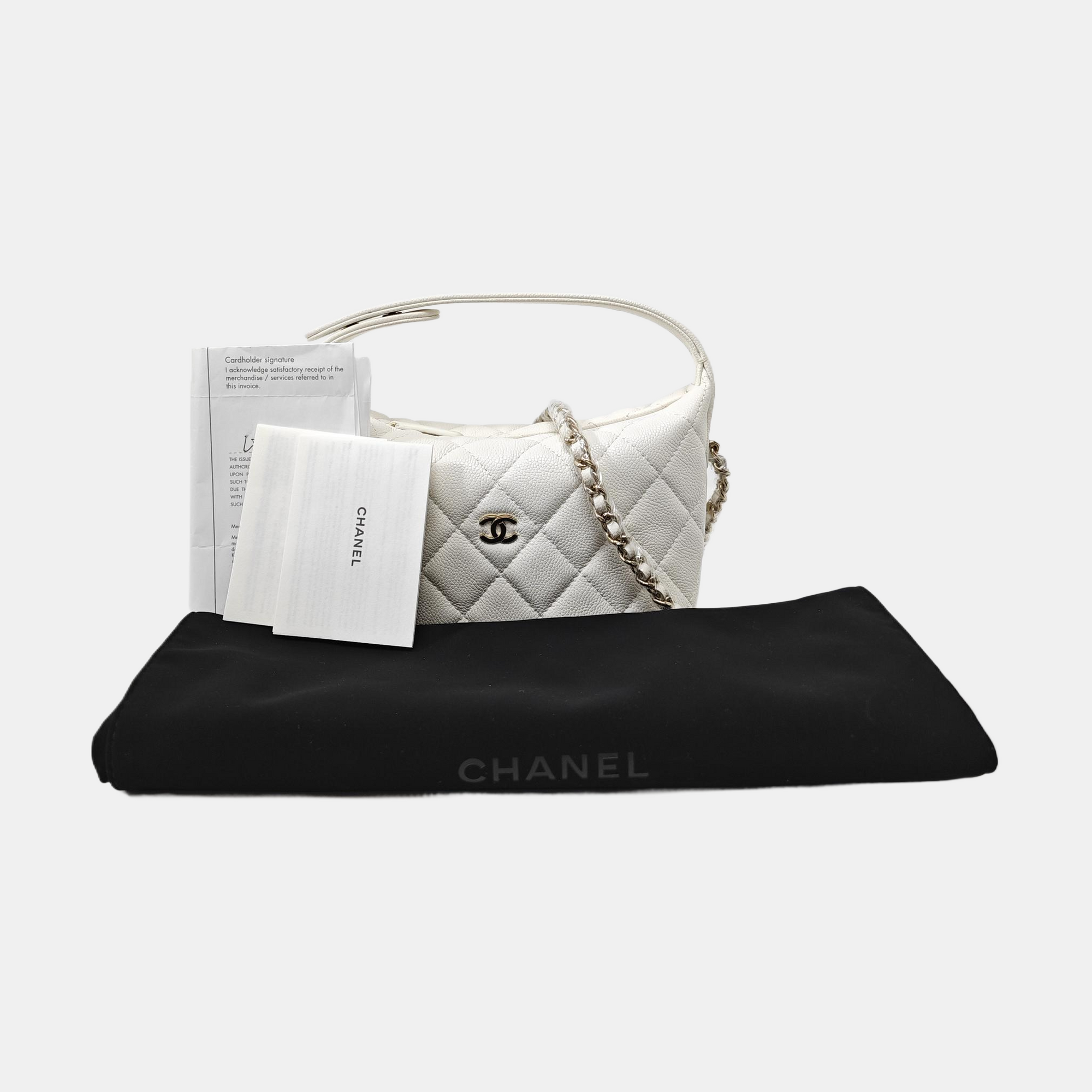 Quilted Grained Calfskin Shoulder Bag White