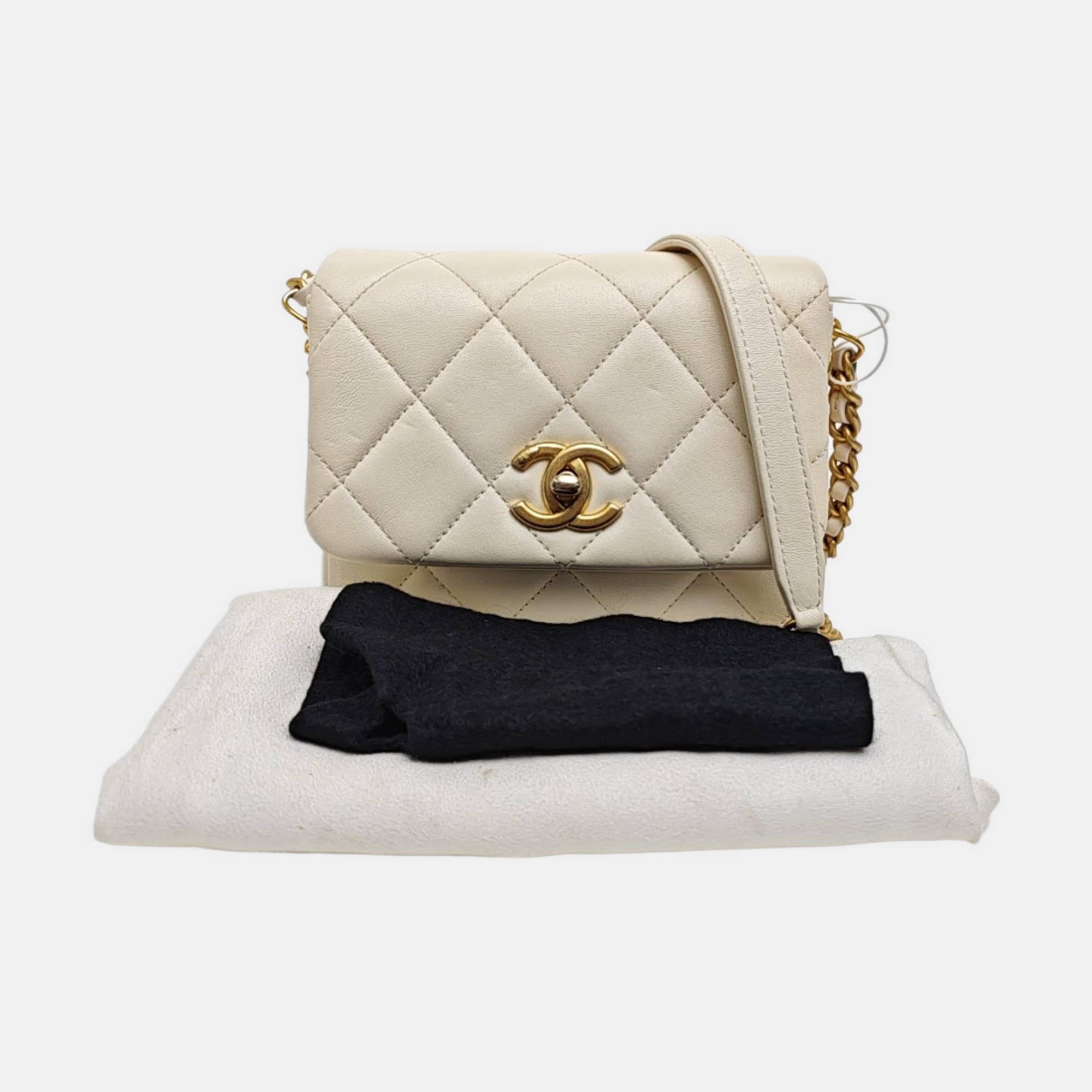 Quilted Calfskin Shoulder Bag White