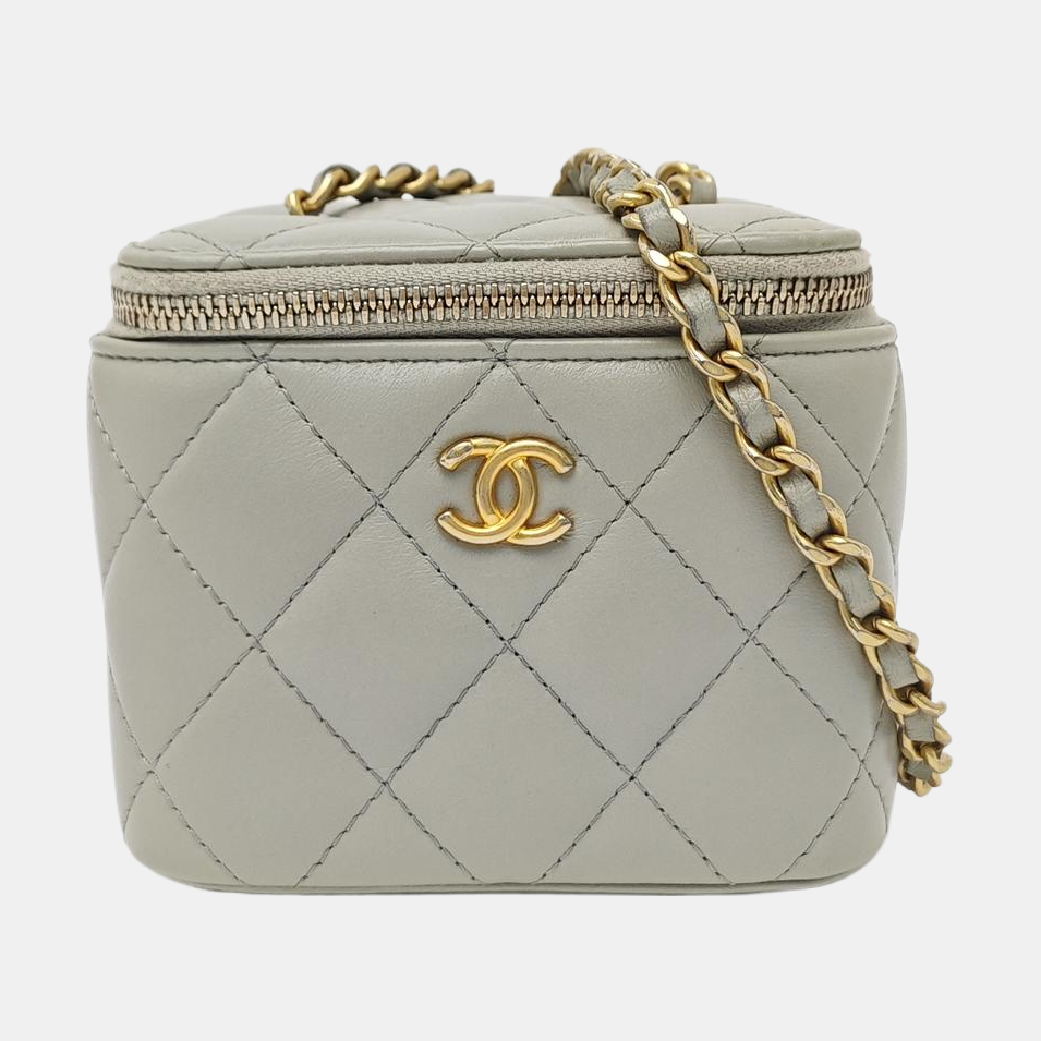 VANITY CASE Mini Quilted Lambskin Gray