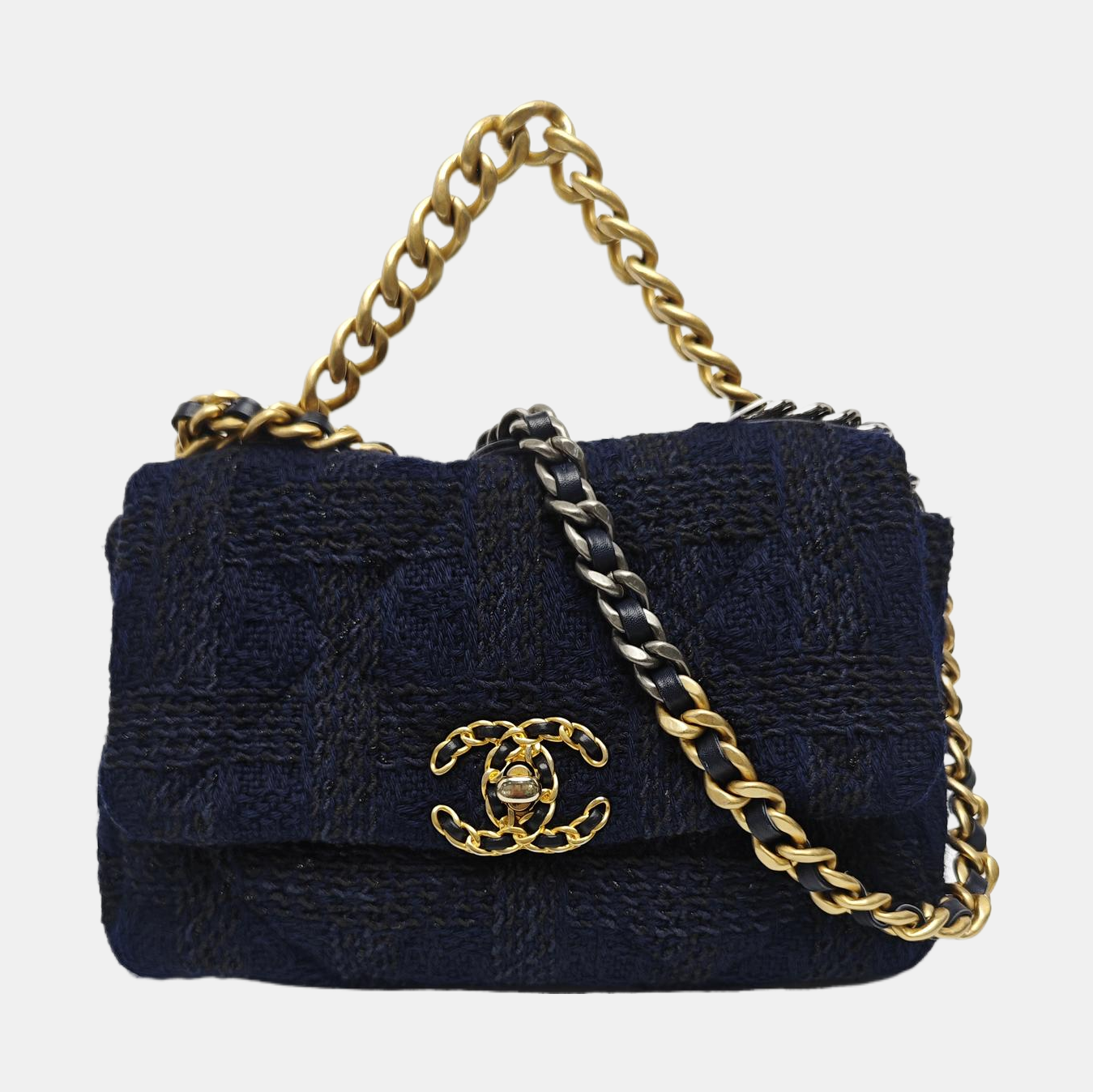 CHANEL 19 Small Quilted Fabric Blue