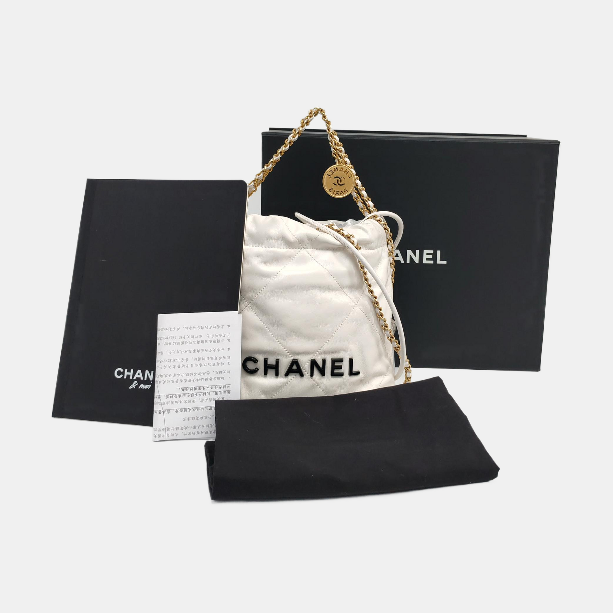 Authenticated pre-owned  CHANEL 22 Mini Quilted Calfskin White - Tote Bag at Looply