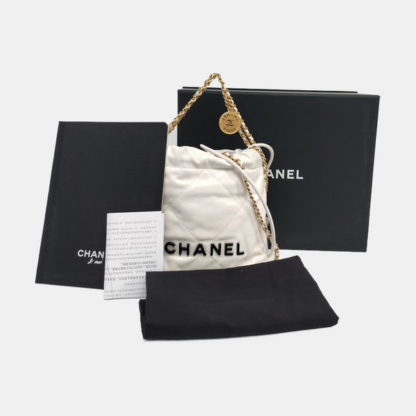 Authenticated pre-owned  CHANEL 22 Mini Quilted Calfskin White - Tote Bag at Looply