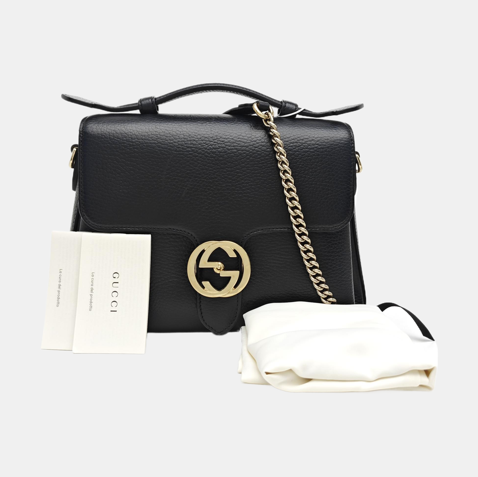 Interlocking G Large Calfskin Black