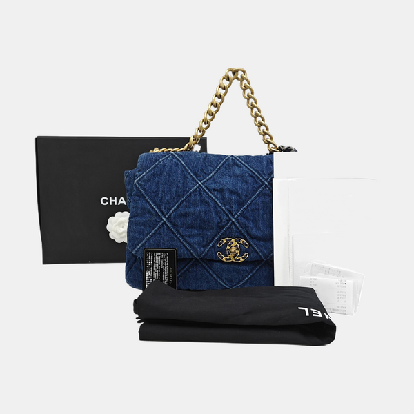 CHANEL 19 Maxi Quilted Denim Blue