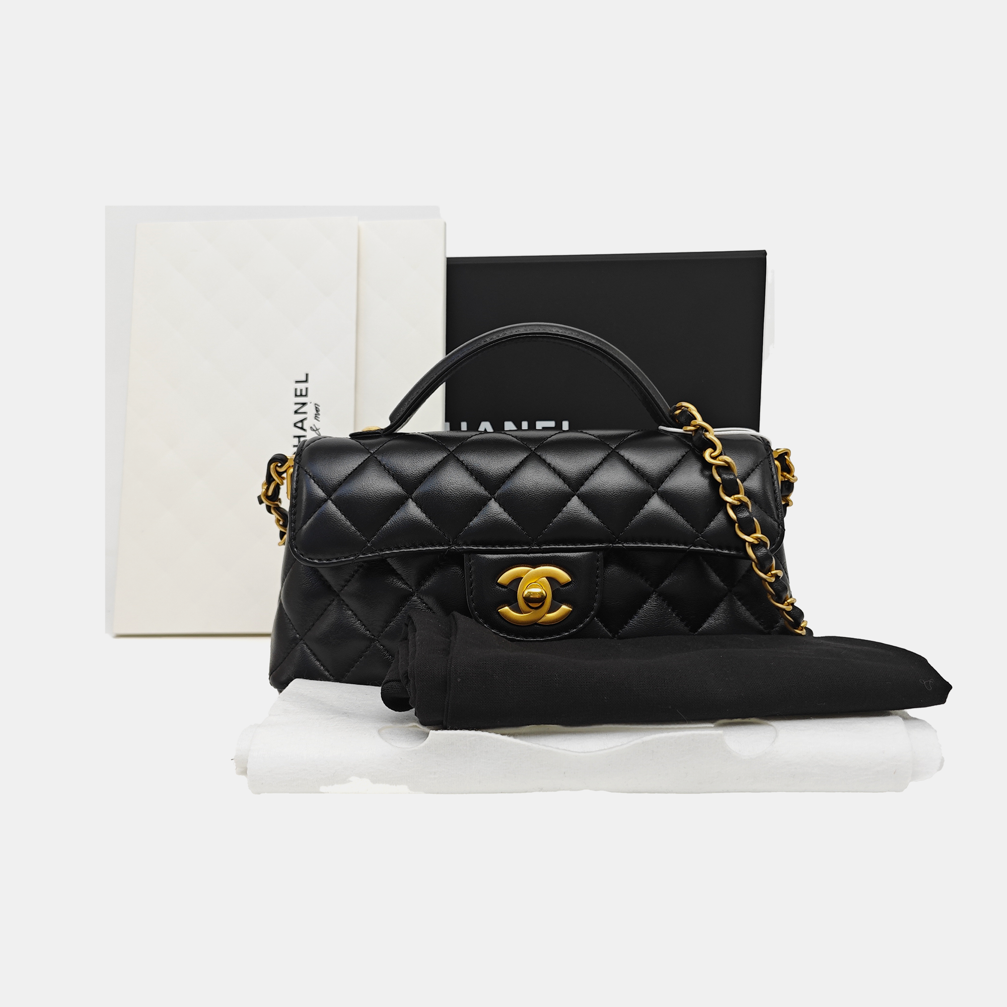 Quilted Lambskin Shoulder Bag Black
