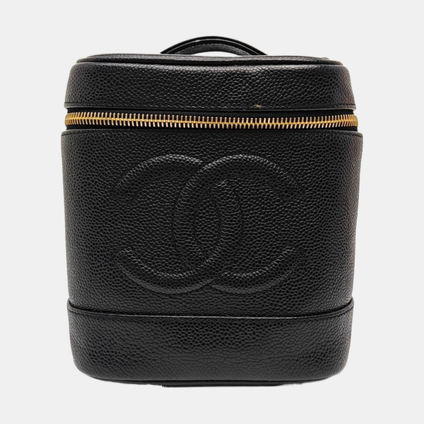 VINTAGE COSMETIC BAGS Grained Calfskin Black