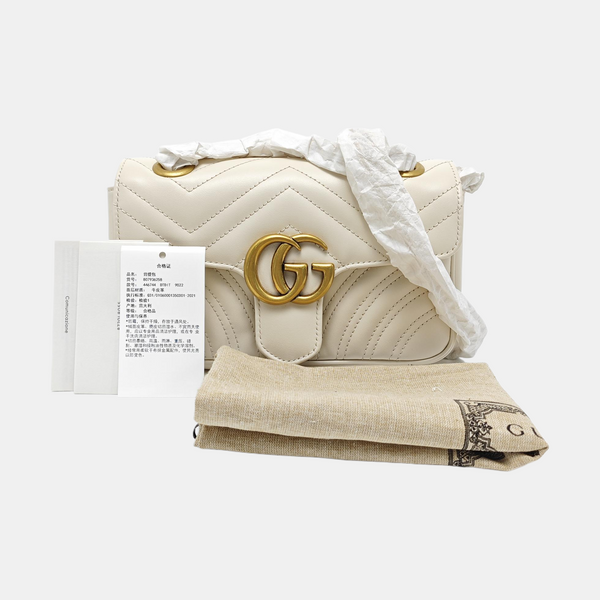 GG Marmont Small Quilted Calfskin White