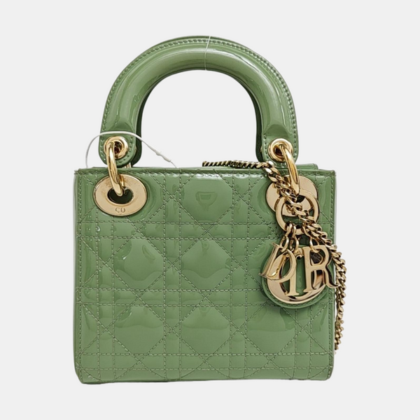 Lady Dior Mini Cannage Patent Leather Green