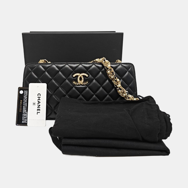 Quilted Lambskin Top Handle Bag Black