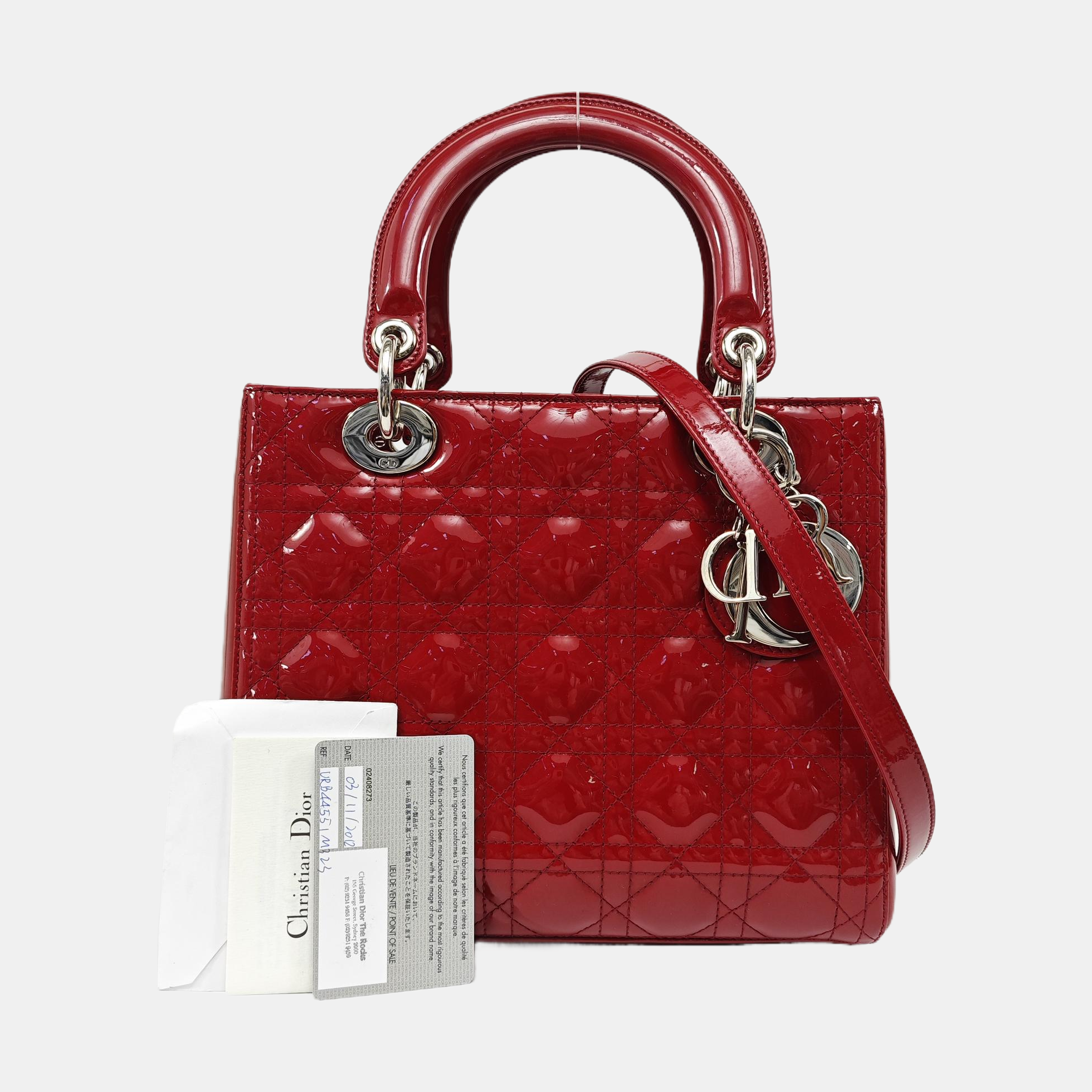 Lady Dior Medium Cannage Patent Leather Red