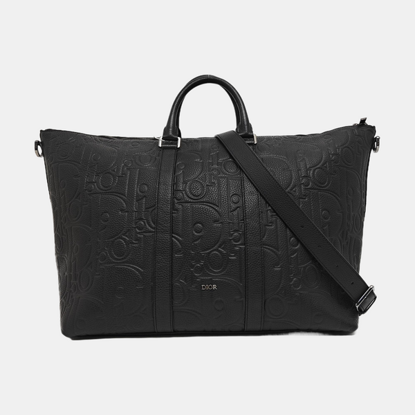 Oblique Calfskin Top Handle Bag Black
