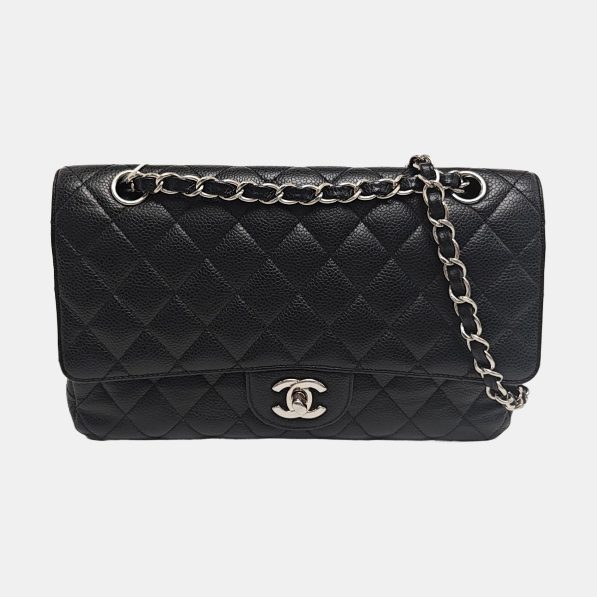 CLASSIC FLAP Medium Quilted Grained Calfskin Black