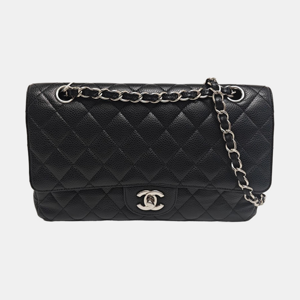 CLASSIC FLAP Medium Quilted Grained Calfskin Black