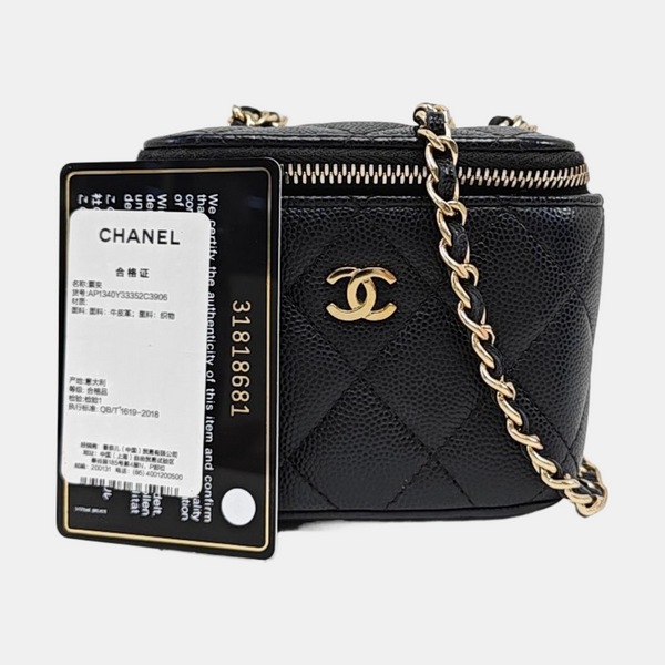 VANITY CASE Mini Quilted Grained Calfskin Black
