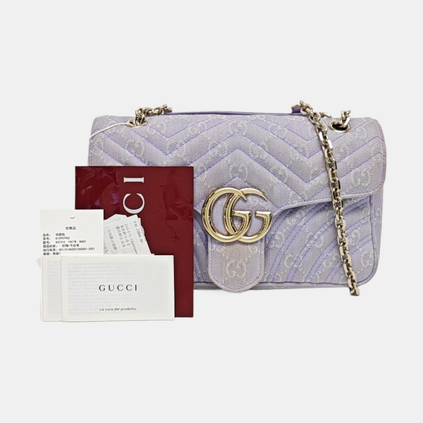 GG Marmont Medium Quilted Denim Purple