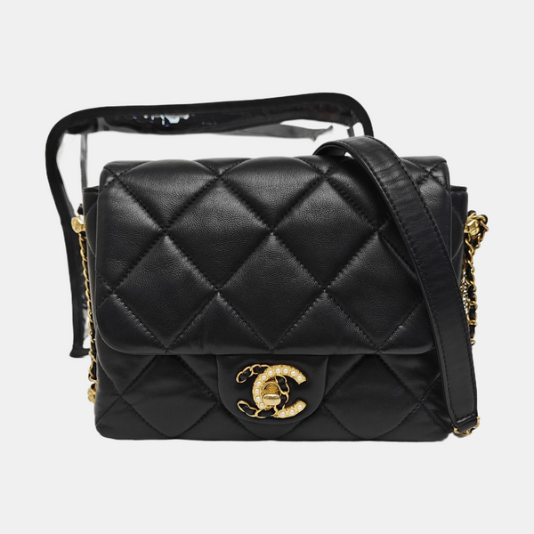 Quilted Lambskin Shoulder Bag Black