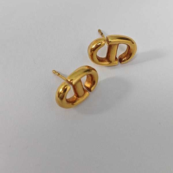 CD Navy Metal Gold Stud Earrings