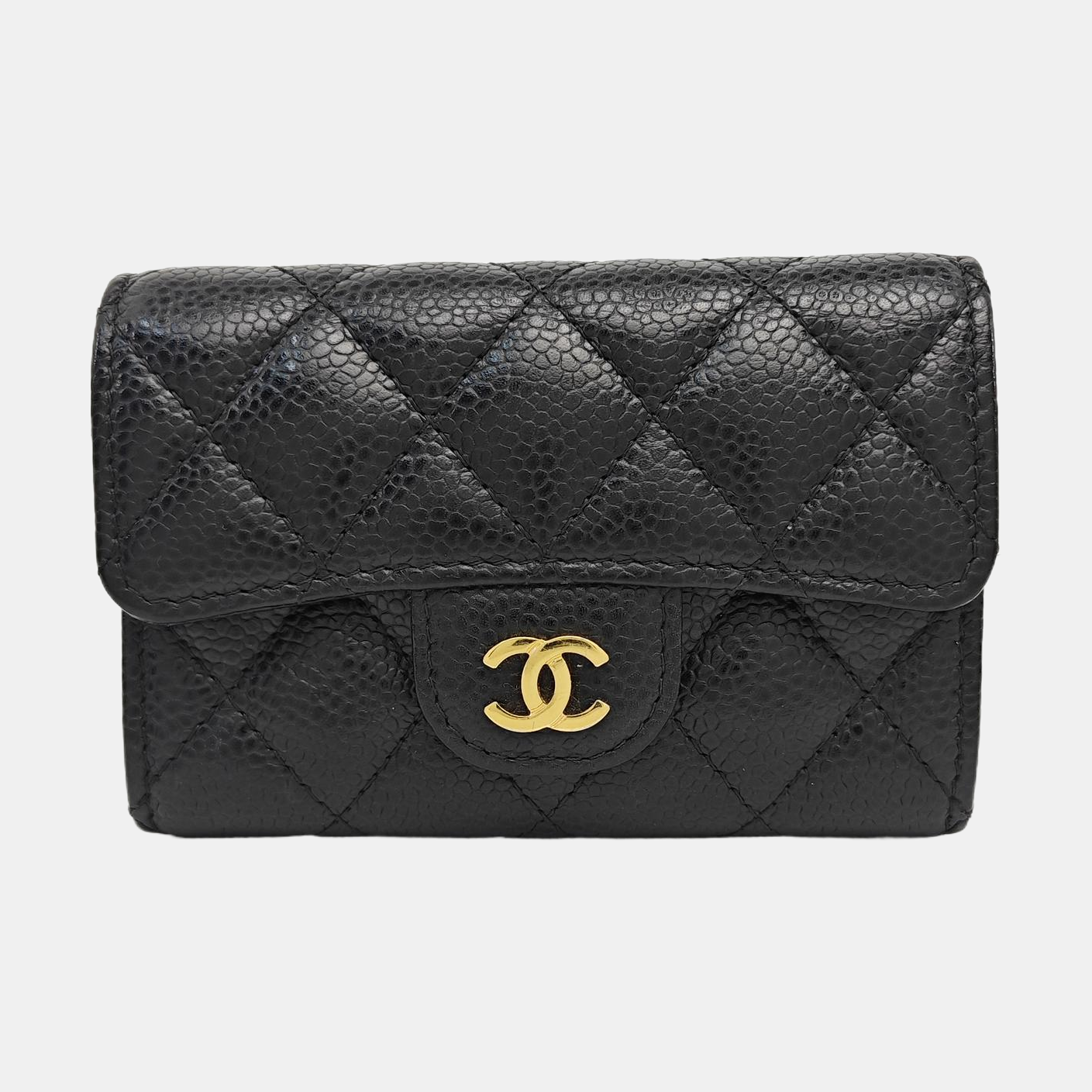 CLASSIC FLAP Quilted Grained Calfskin Black Card Holder