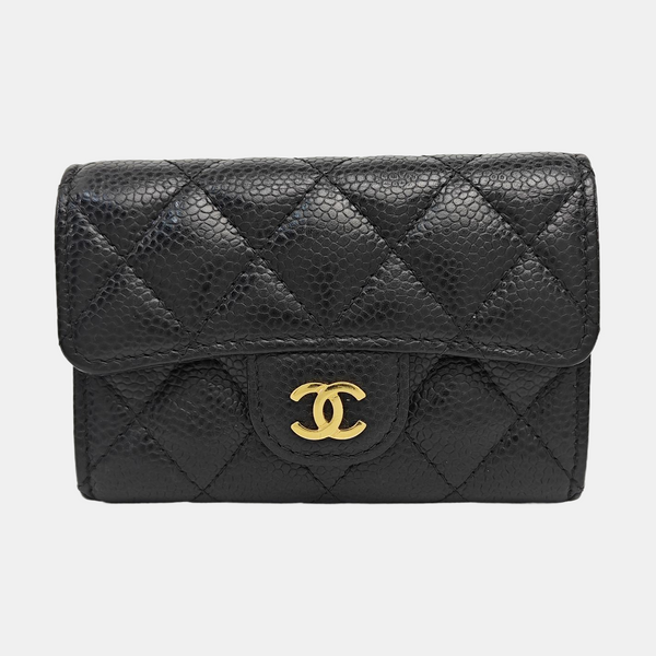 CLASSIC FLAP Quilted Grained Calfskin Black Card Holder