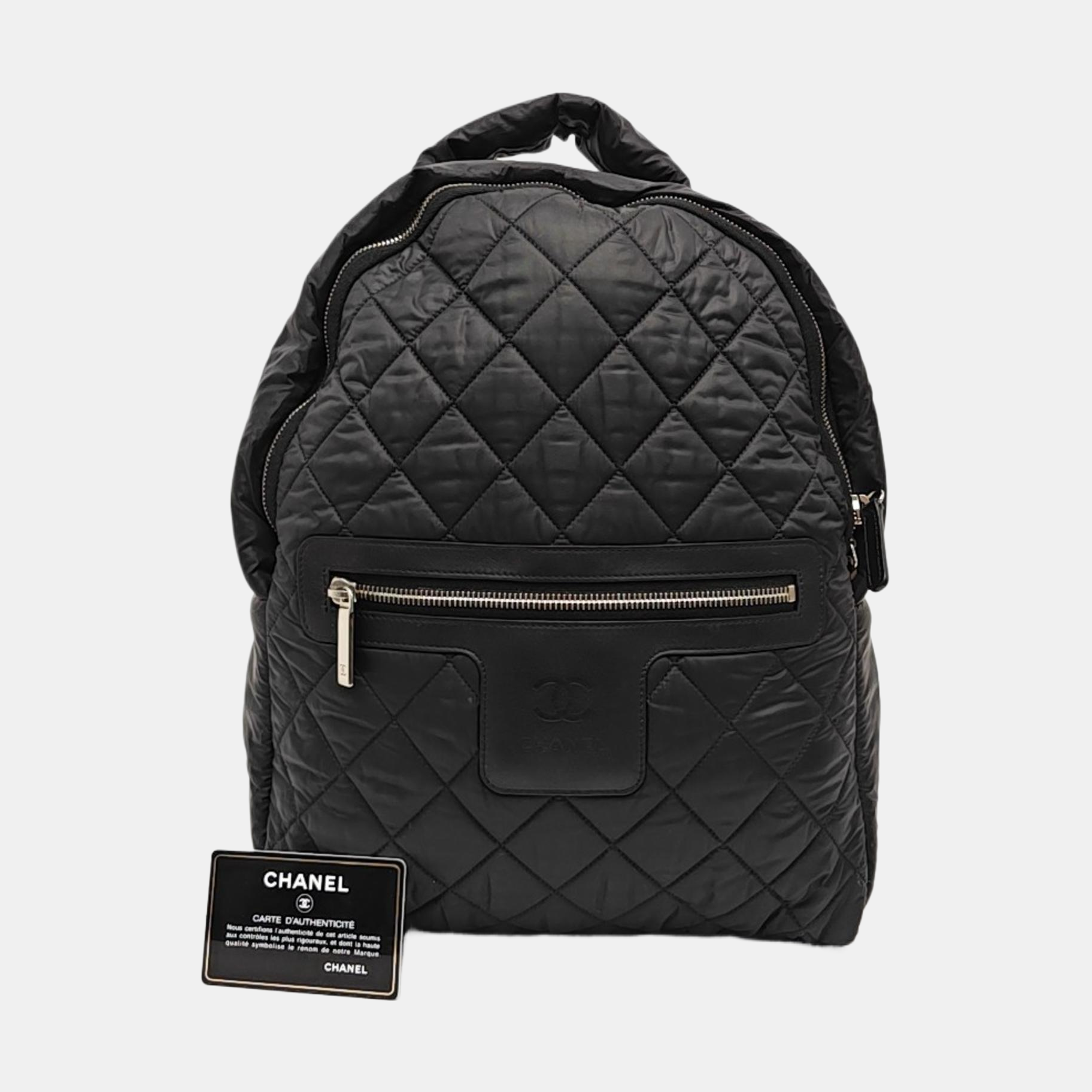 Quilted Fabric Backpack Black