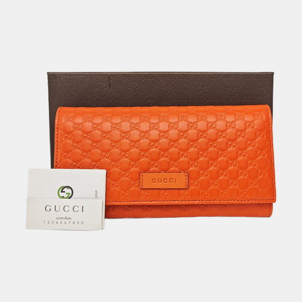 Microguccissima Monogram Calfskin Orange Wallet