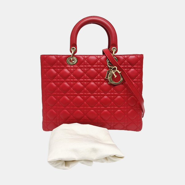 Lady Dior Large Cannage Lambskin Red