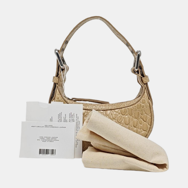 Leather Top Handle Bag Beige