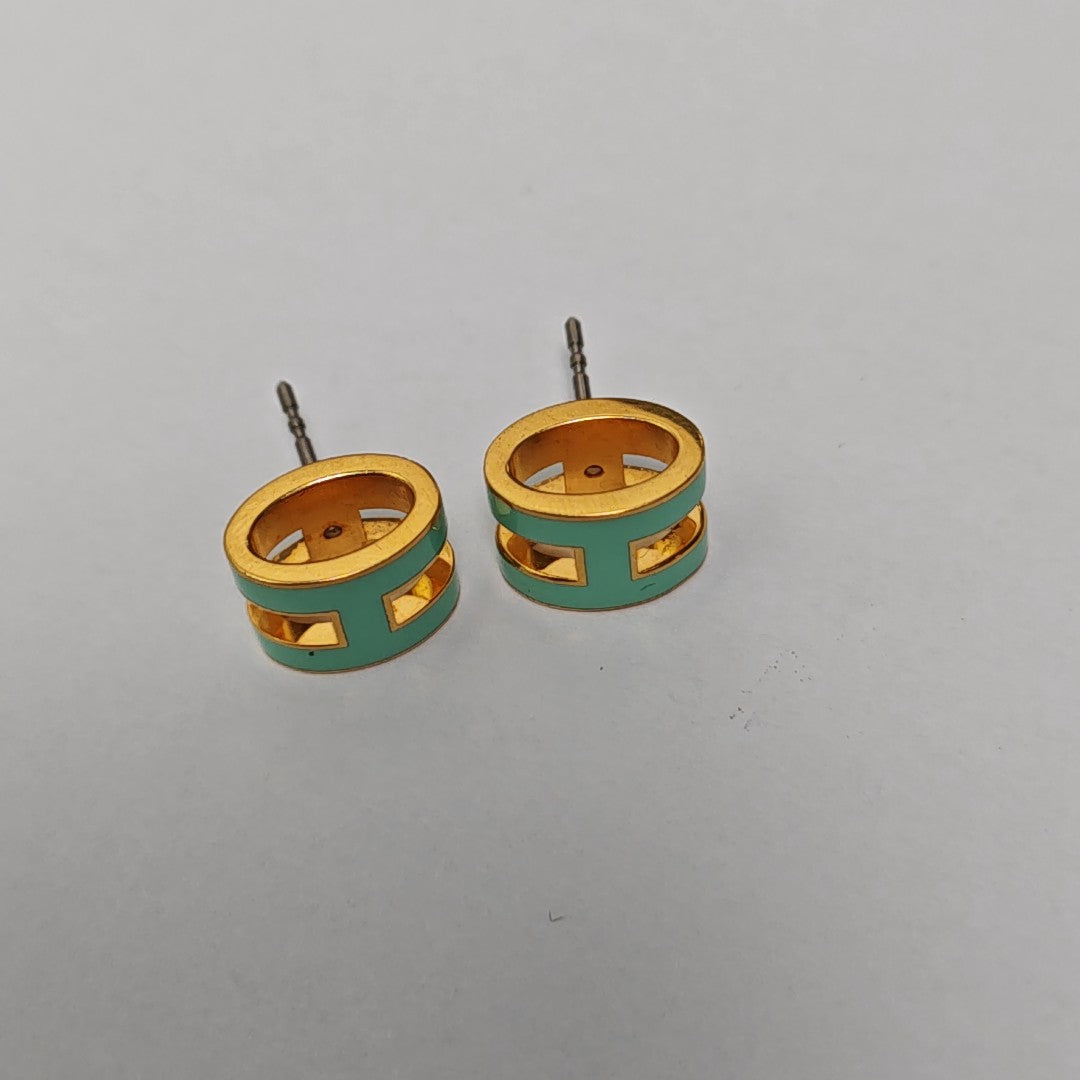 Pop H Metal Blue Stud Earrings