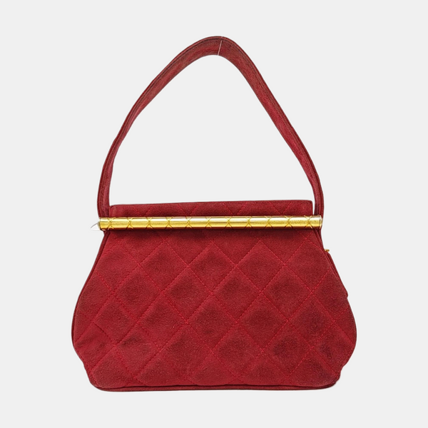 Quilted Suede Top Handle Bag Red