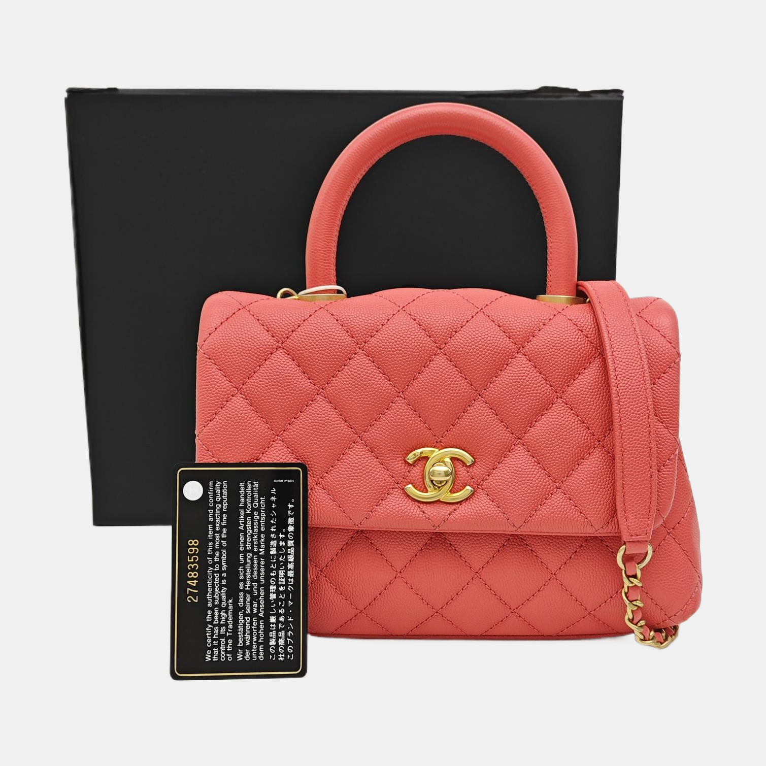 COCO HANDLE Small Quilted Grained Calfskin Pink