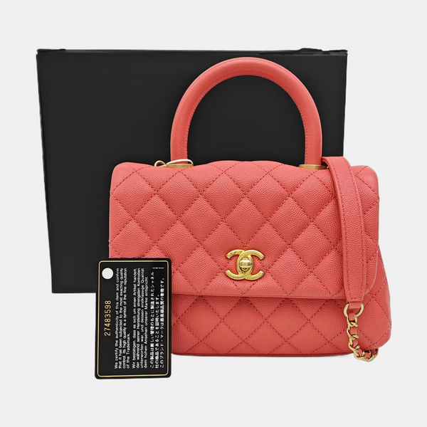 COCO HANDLE Small Quilted Grained Calfskin Pink