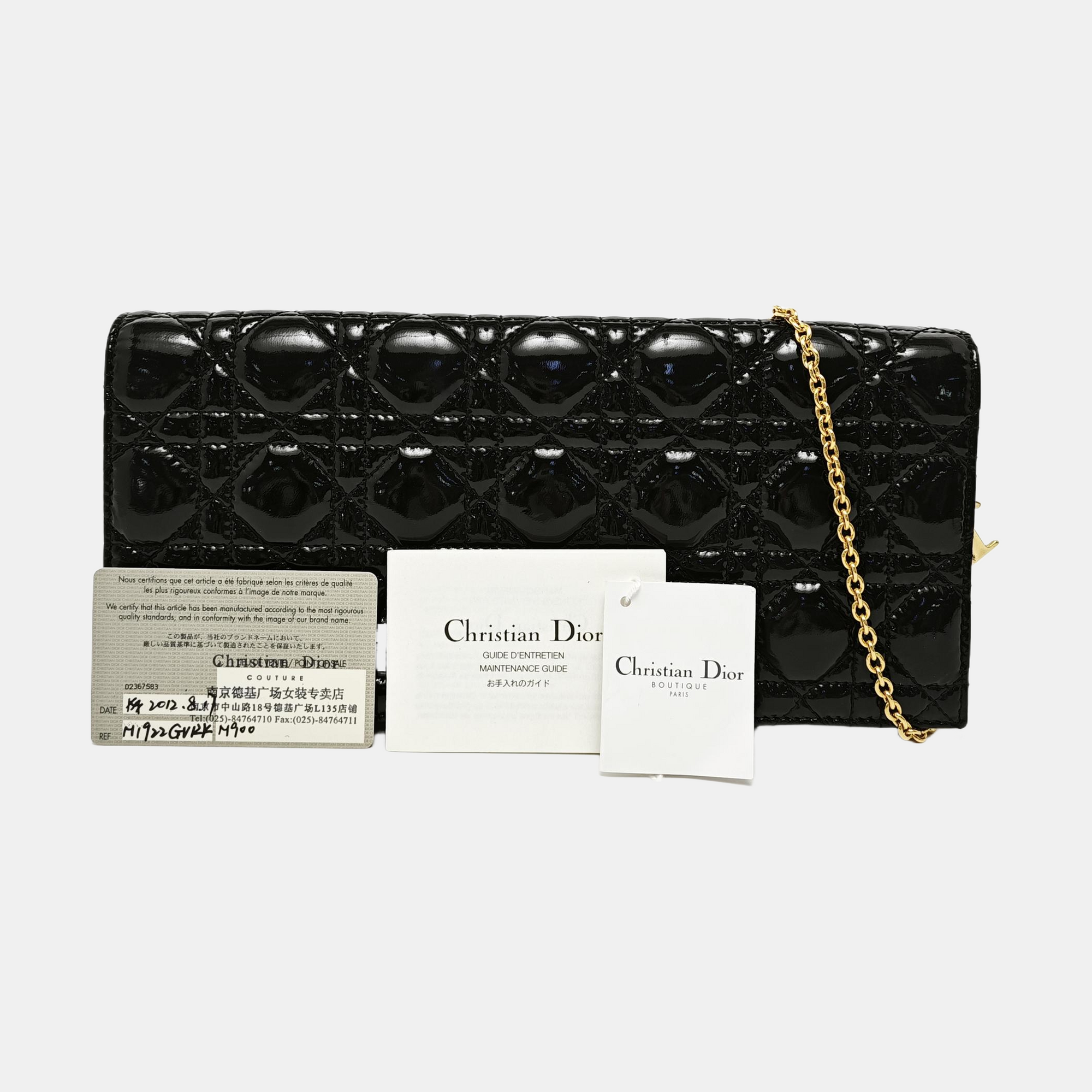 Authenticated pre-owned  Lady Dior Cannage Patent Leather Black Wallet - Wallet at Looply