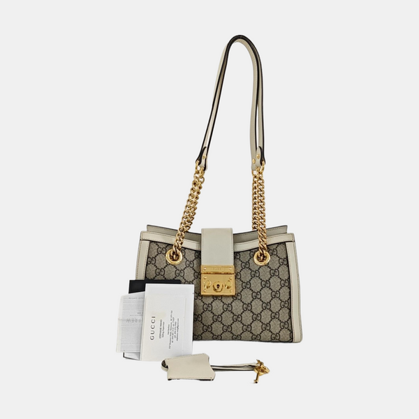 Padlock Small Monogram Coated Canvas Beige