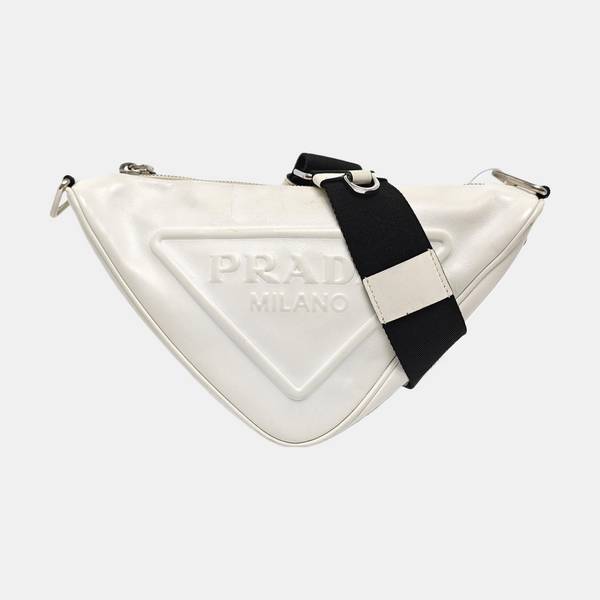Authenticated pre-owned  Triangle Calfskin White - Crossbody Bag at Looply