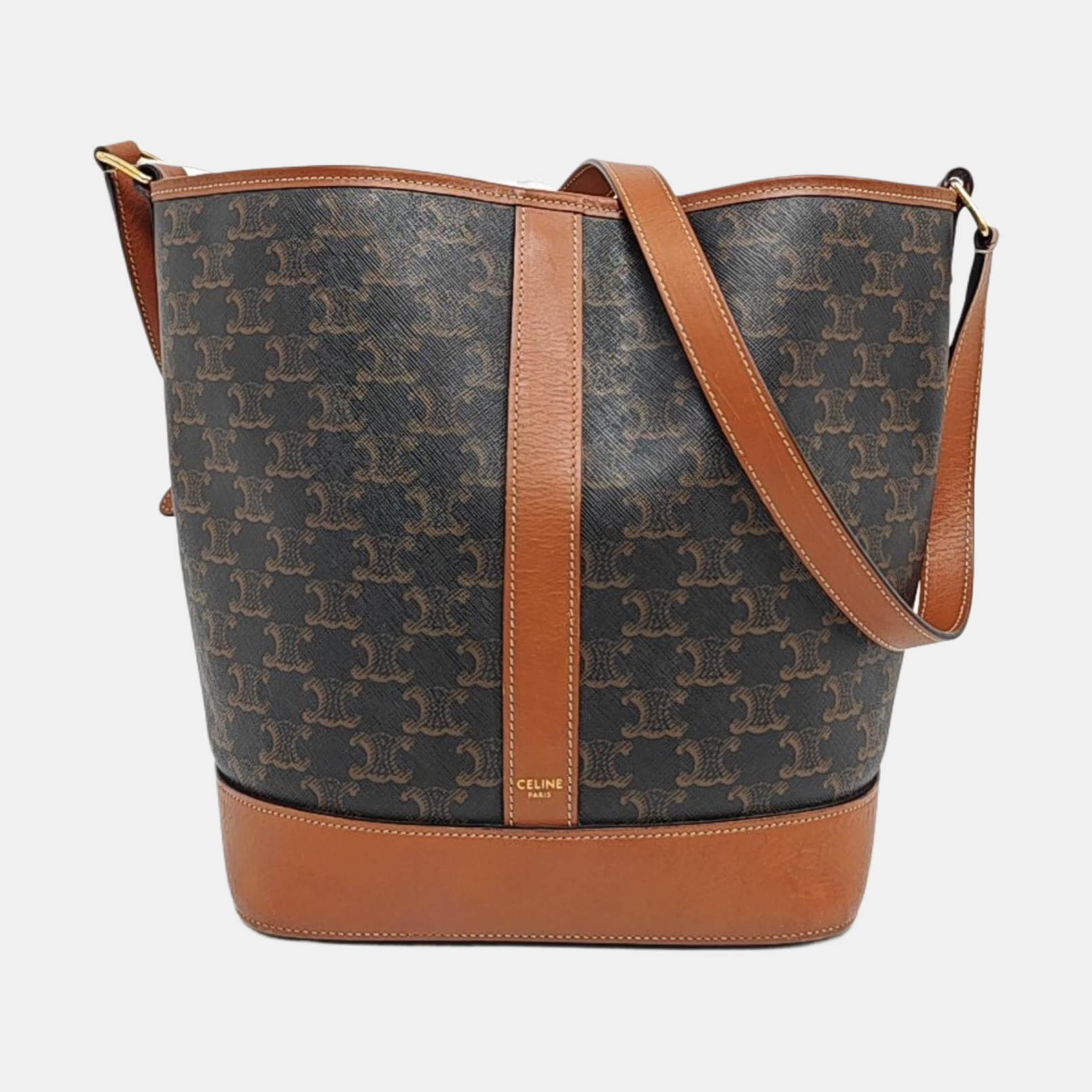 Authenticated pre-owned  TRIOMPHE CANVAS Medium Coated Canvas Brown - Bucket Bag at Looply