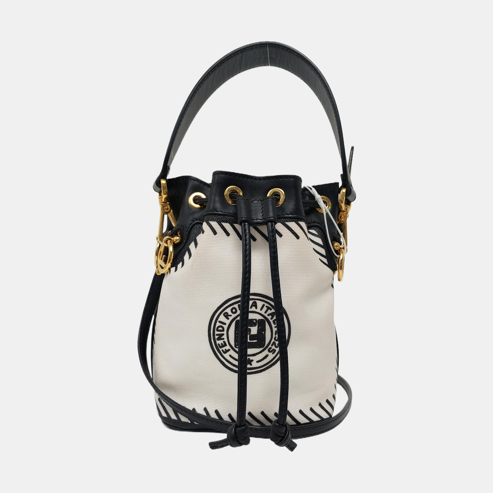 Authenticated pre-owned  Mon Tresor Mini Fabric White - Bucket Bag at Looply