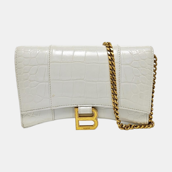 Hourglass Wallet On Chain Mini Calfskin White