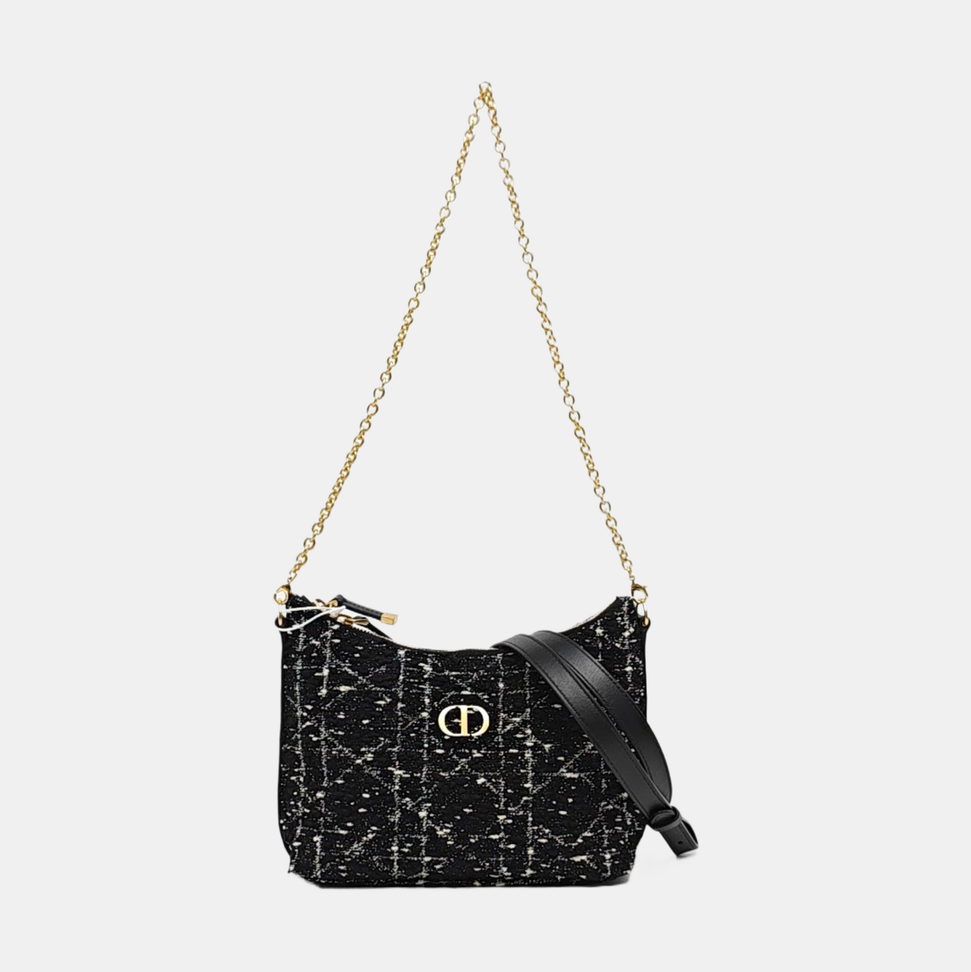 Quilted Fabric Shoulder Bag Black