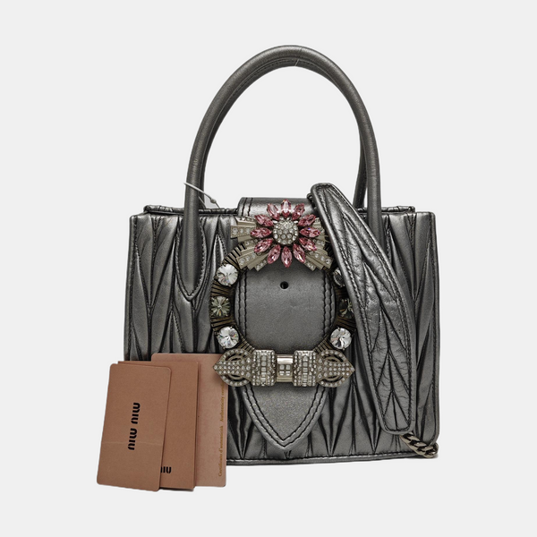 Miu Lady Quilted Lambskin Silver
