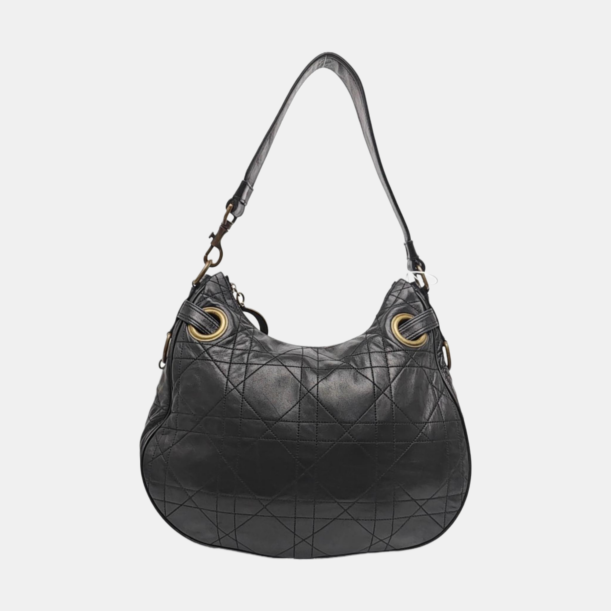 Cannage Lambskin Shoulder Bag Black