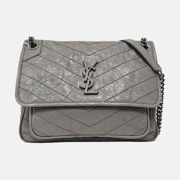 NIKI Medium Chevron Calfskin Gray