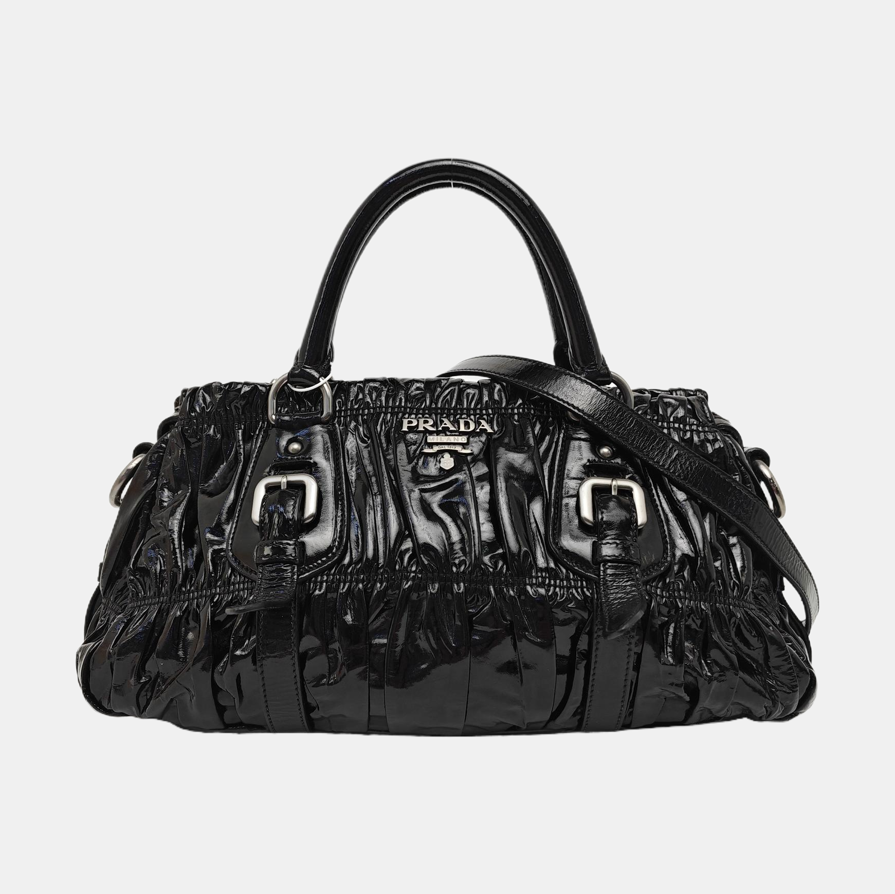 Quilted Patent Leather Tote Bag Black