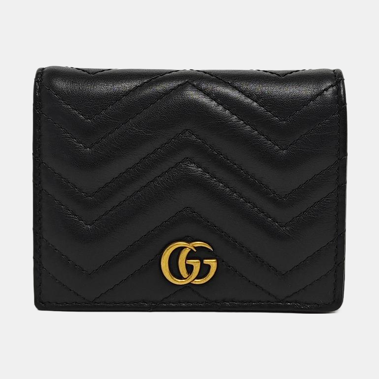 GG Marmont Mini Quilted Calfskin Black Card Holder